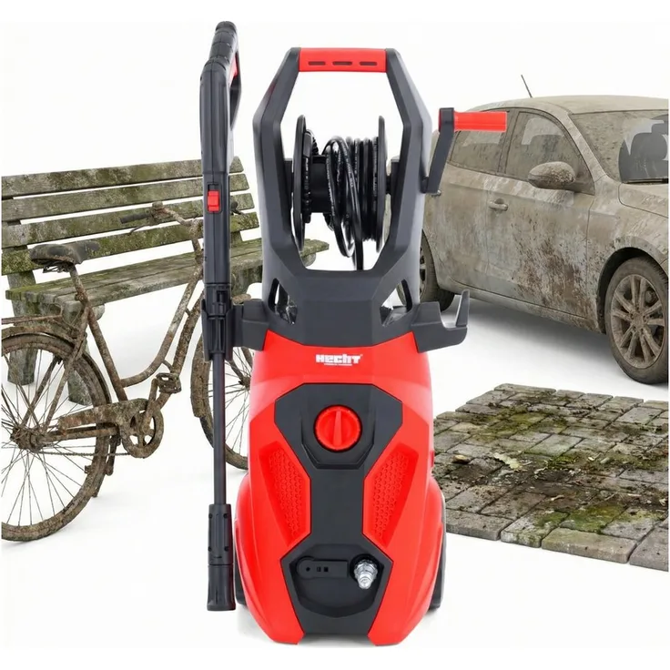 Hecht Hochdruckreiniger 334, selbstansaugend mit Schaumdüse, 170 bar, 2200W, 450 l/h, integrierte Schlauchtrommel, 5m Schlauch