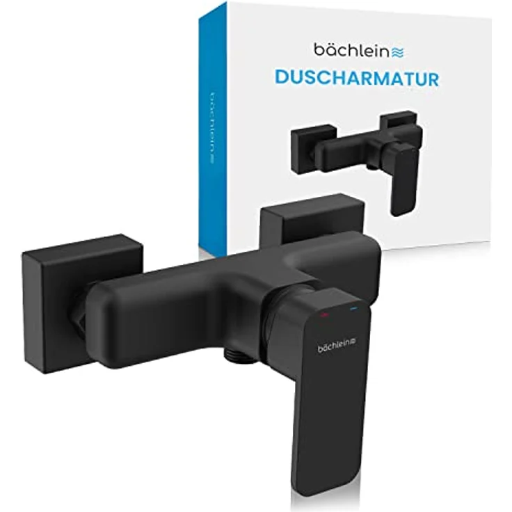 Bächlein Duscharmatur Leonte in Kantigem Design – Mischbatterie Komplettset inkl. allem Zubehör – Einhand-Wasserhahn für die Dusche Matt Schwarz – eckig – Bild 1