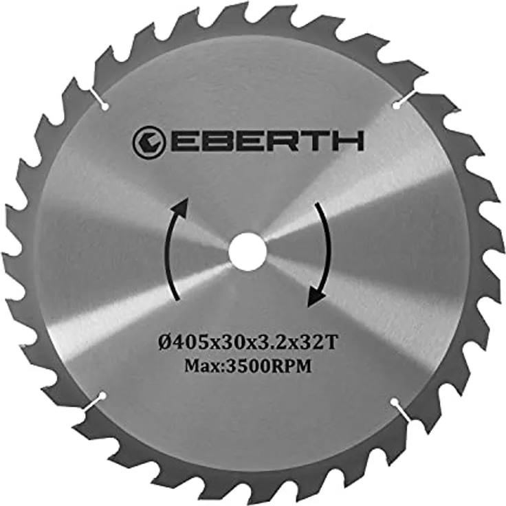 EBERTH Kreissägeblatt Sägeblatt Kreissäge Blatt aus Stahl mit Hartmetall-Zähnen für Holz-Schnitte (405mm Durchmesser, 30mm Bohrung, 2.2mm Blättstärke, 3.2mm Schnittbreite, 32 Zähne, RPM Max. 5000)