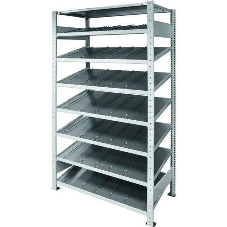 Schulte Lagertechnik Kellerregal MULTIplus150, Kanban Grund-Regal mit Trenn- und Seitenführung, verzinkt, 2000 x 1000 x 600 mm, 7+1 Fachböden