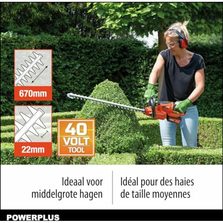 Powerplus Dual Power Heckenschere 40V, 670mm, kabellos mit lasergeschliffenen Messern, drehbarem Griff, exkl. Akku und Ladegerät – Bild 4