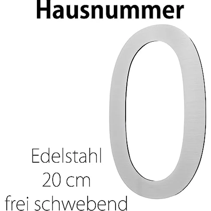 V2Aox Edelstahl Hausnummer 0, 20 cm groß, gebürstet, 2D Design für Wandmontage, inkl. Edelstahlbolzen – Bild 2