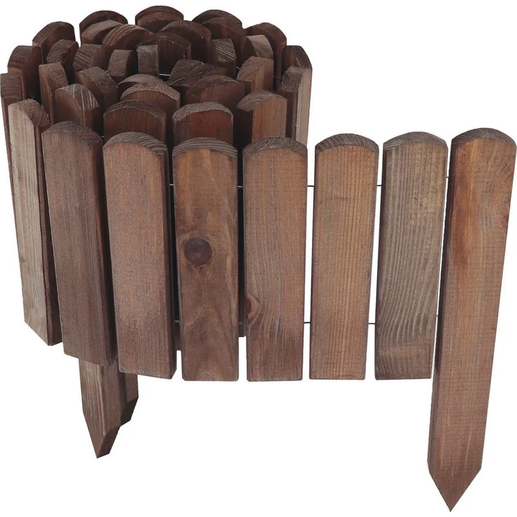 Aquagart Beetumrandung Holz Rollzaun Dunkelbraun, flexible Beeteinfassung aus imprägniertem Kiefernholz, 30 cm Höhe, 2 m Länge