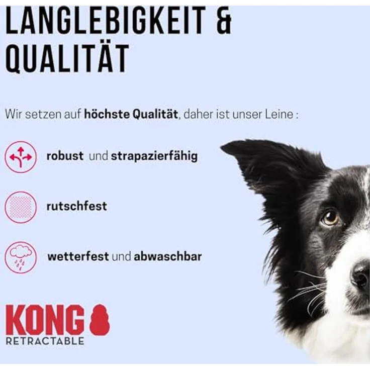 KONG ausrollbare Hundeleine in 7,5m Länge I Für große Hunde bis 50kg I Größe L I Hochwertige Rollleine mit Break & Lock System in rot I komfortable Leine mit Softgriff & reflektierendem Gurt – Bild 4