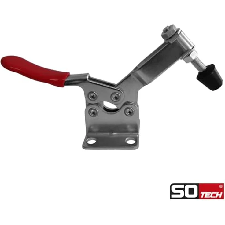SO-TECH Kniehebelspanner Kniehebelklemme, Haltekraft bis zu 90 kg, kompakte Bauweise, Griff-Farbe rot, 85° Winkel – Bild 3