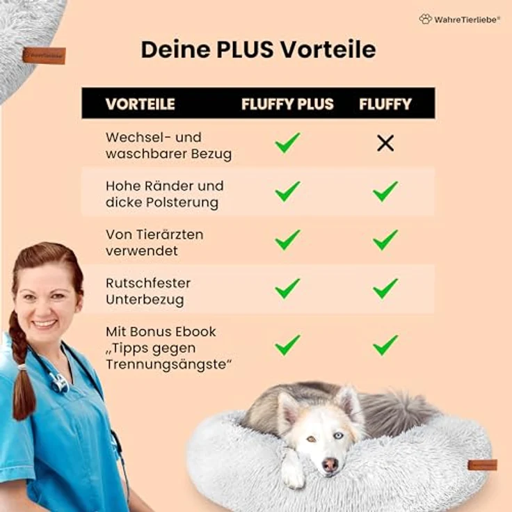 Wahre Tierliebe Hundebett Fluffy [Plus] - Das Original, mit waschbarem Bezug [XXS, 50cm, dunkelgrau] Hundekissen, Hundekorb, Flauschiges Hundebett für große, mittelgroße & kleine Hunde – Bild 3
