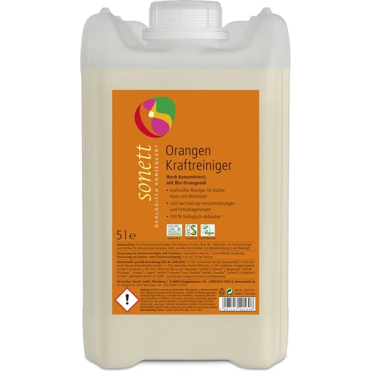 Sonett Sonett Orangenkraftreiniger 5 Liter Allzweckreiniger 100% biologisch abbaubar - Hautfreundlich - Orangenöl - 5L
