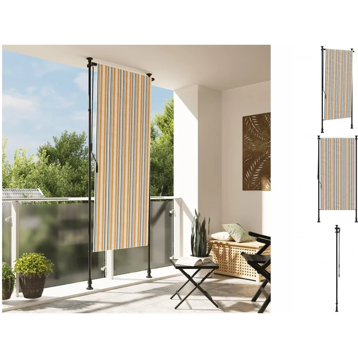 vidaXL Markise Außenrollo Gelb und Weiß 100x270 cm Stoff und Stahl, UV-beständig, einziehbar, verstellbare Höhe – Bild 1
