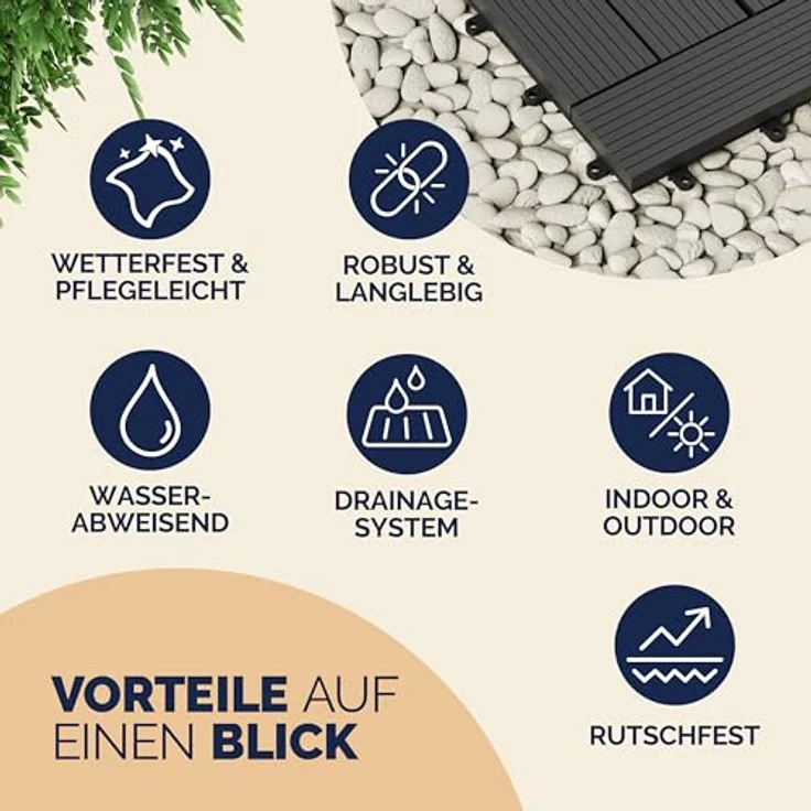 Casaria WPC Fliesen 66x Mosaik Anthrazit Holzfliesen 30x30cm – Bild 7