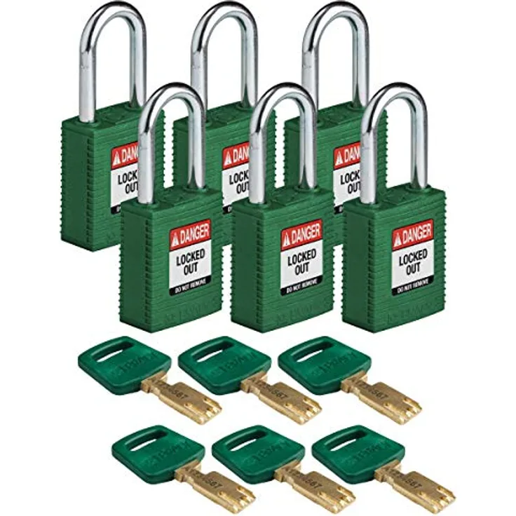Brady SafeKey Nylon Lockout-Vorhängeschloss Mit Stahl Bügel 38.00 mm Grün KD - Verschiedenschließende Schlösser 6 Stück