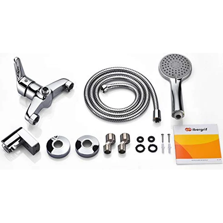 IBERGRIF M12050 M12050-Roma, Einhand Duscharmatur Set, Brausebatterie mit Duschkopf, Duschkopfhalter, und Brauseschlauch, Chrom, Silber – Bild 8