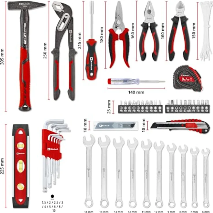 Einhell 370511 Werkzeugkoffer E-Case, 79-teiliges Starter Set mit Zangen, Hammer, Schraubendreher und Messwerkzeugen – Bild 13