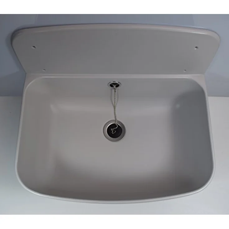 Sanit Eisenberg Waschbecken Ausgussbecken SANIT 60001, 495x345mm, grau, mit Überlauf und Spritzschutzrückwand – Bild 2