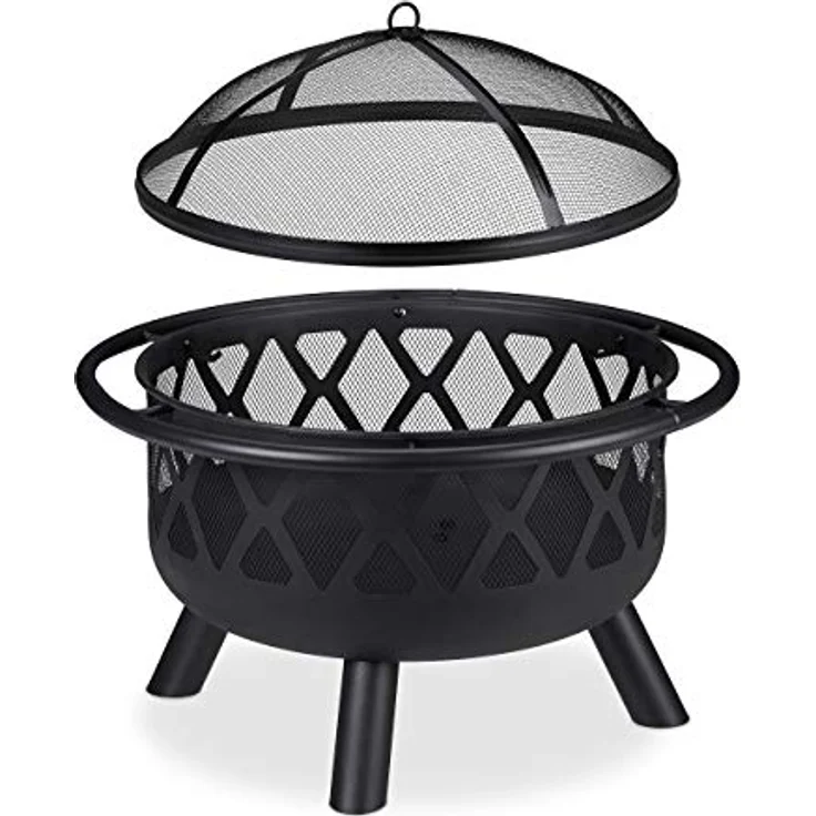 relaxdays Feuerschale mit Funkenschutz, XXL Feuerstelle für Terrasse und Garten, Stahl, Schwarz – Bild 6