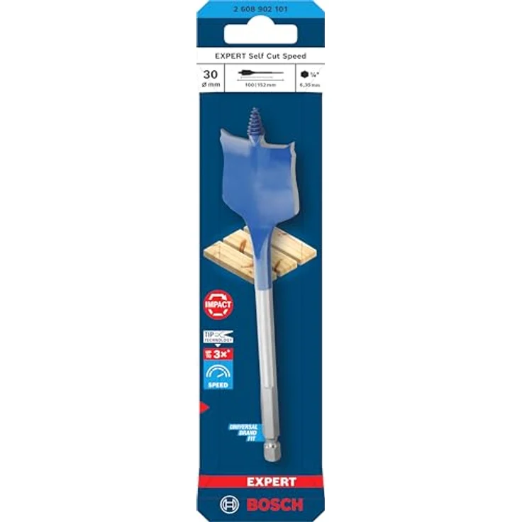Bosch Expert Self Cut Speed Spade Bit, 30mm x 152mm, HEX Shank, schnelles Bohren in Weichholz, 1 Pc – Bild 2