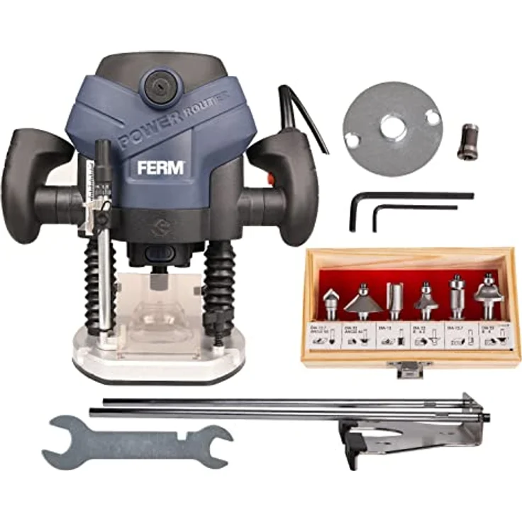 FERM Oberfräse - Fräsmaschine - 1300W - LED-Arbeitslicht - Soft griff - Mit Vakuum-Adapter - Inkl. Parallel Führung und 6-Teilige Nuthobelsatz – Bild 9
