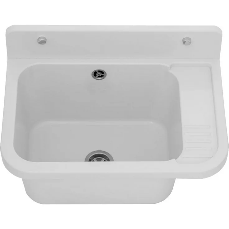 QLS Küchenspüle Vigo, Kunststoff-Spülbecken 50 x 34 cm, für draußen Garten Werkstatt, in Weiß