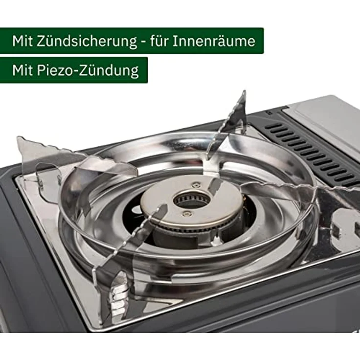 Brunner Campingkocher, tragbarer Gaskocher mit 2-Flammen-Brenner, Piezozündung und Zündsicherheitsthermoelement, mit Kunststoff-Tragekoffer – Bild 3