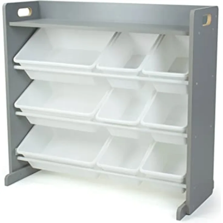 Humble Crew Kinderzimmerregal, Spielzeug-Organizer mit Regal und 9 Plastikboxen, Grau und Weiß, WO463, One Size