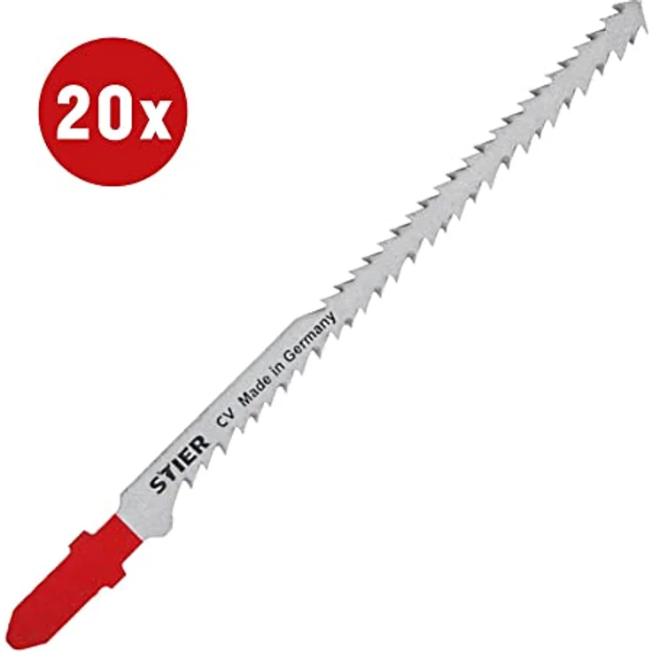 STIER Stichsägeblatt, 20 Stück, ST3182, Schnittlänge S 95 mm, Zahnteilung 2,2-3,2 mm, perfekt geeignet zum Zuschneiden von Holz, Arbeitsplatten, Verbundplatten, CV-Stichsägeblatt – Bild 2