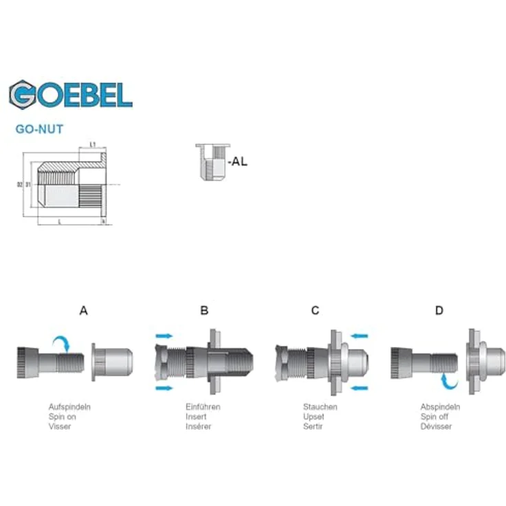 GOEBEL® GO-NUT Blindnietmuttern M3, 250 Stück, Aluminium Flachkopf Rundschaft gerändelt, 4,9 x 10 mm, Schaftende offen, hohe Ziehkräfte – Bild 2