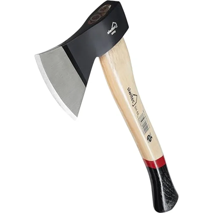 siwitec Holzaxt SH-60, Survival Axt mit 600 Gramm Kopfgewicht, Axt zum Holz spalten mit Hickory-Stiel und C45 Carbon Klinge, Beil, Camping Axt