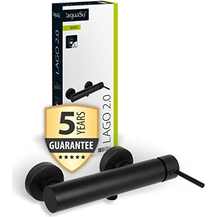 'aquaSu® Duscharmatur in schwarz Lago 2.0 | Wasserhahn Dusche | Armatur für Brause | Einhebelmischer mit Stickgriff | Keramikkartusche | Wassersparfunktion | Messing | Brauseanschluss 1/2 | 78386 6