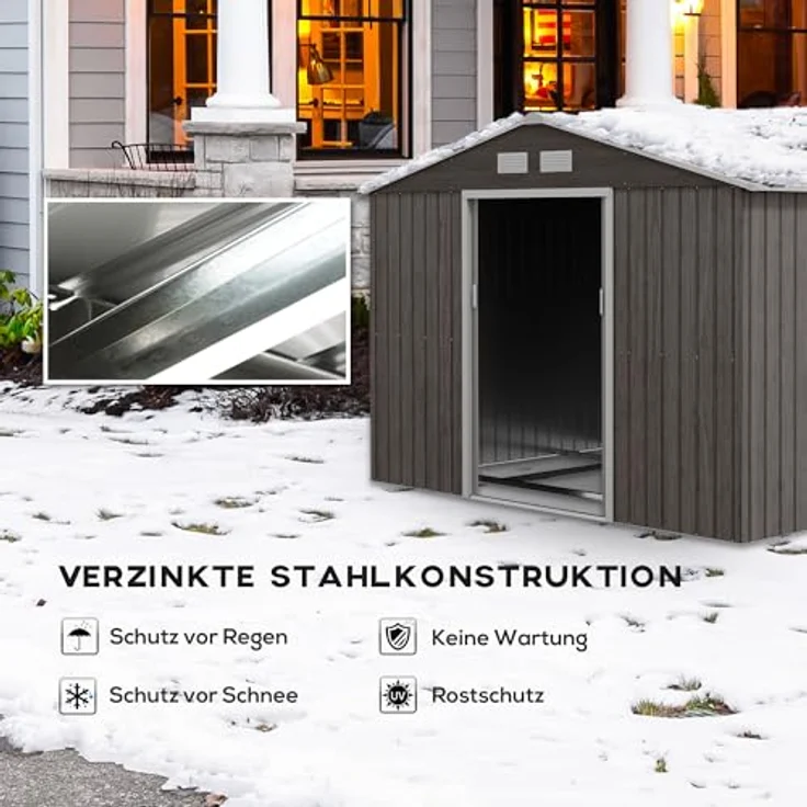 Outsunny GerГ¤tehaus Fahrradschuppen mit Fundament, BxT: 277x195 cm, für Garten, Grau - Preisvergleich – Bild 3