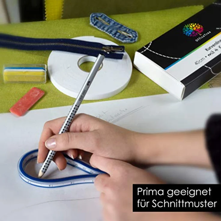 OfficeTree Flexibles Kurvenlineal 40 cm - 16 Zoll - Kurvenlineal Schneiderbedarf - Kurvenlineal Flexibel Nähen & Zeichnen mit perfektem Werkzeug - Flexibles Lineal inkl. 4x Kreide – Bild 5
