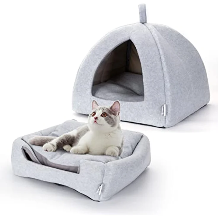 Nobleza Faltbares Katzenhaus, Zwei in Eins Hund Katzenbett, Katzenhaus für Kleine bis Große Katzen Hund mit Katzenkissen Flauschig und Abwaschbar, 38x38x33cm – Bild 4