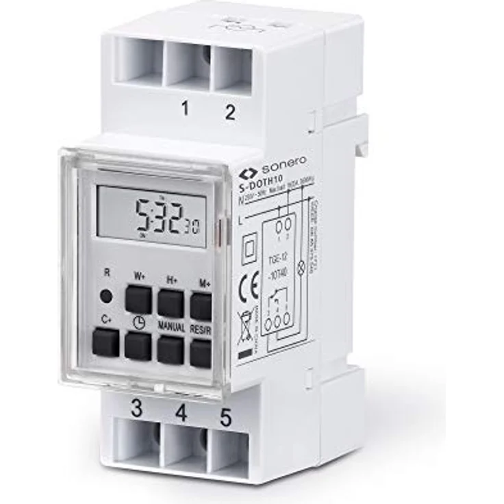 sonero Digitale Zeitschaltuhr für Hutschienen/Schalttafel Einbau, 3600W, LCD-Display, 10 Schaltprogramme (Wochen-, Tages- und Minutenprogramm), 12/24h Timer, IP20, weiß – Bild 2