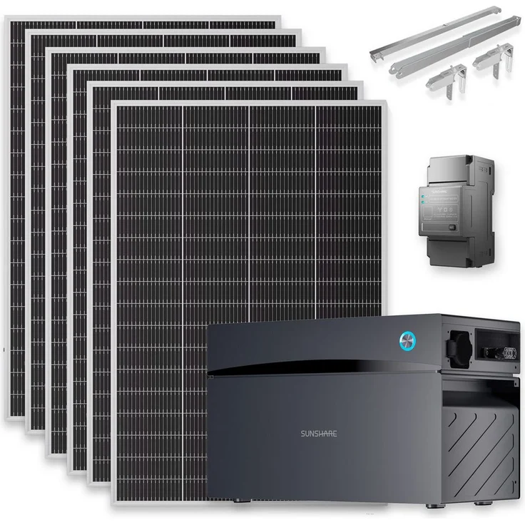 Sunshare Balkonkraftwerk Ray Lite, Komplettset mit 600/800/1000/1200 W, 2 kWh Speicher, Smart Meter & 200 W Monokristallin N-Typ TOPCon, Echtzeitüberwachung per App