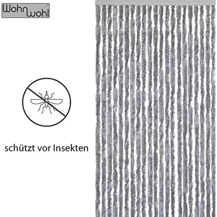 WOHNWOHL Flauschvorhang (90x200 cm) • Wohnwagen Türvorhang • Fliegenschutz Balkontür • Insektenschutz Vorhang • Fadenvorhang Tür • Sichtschutz Wohnmobil • Farbe: Silber – Bild 3