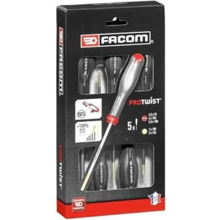 FACOM Protwist Schraubendreher Set AT.5Pb. Multi, 5-teilig mit ergonomischen rutschfesten Griffen, 3 Schlitz- und 2 Pozidriv Schraubendrehern – Bild 3