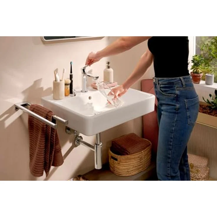 hansgrohe Xanuia Q Waschtisch, Waschbecken mit 1 Hahnloch, Überlauf, 650x480mm, weiß, keramikbeschichtet, schallschutzmatte – Bild 5