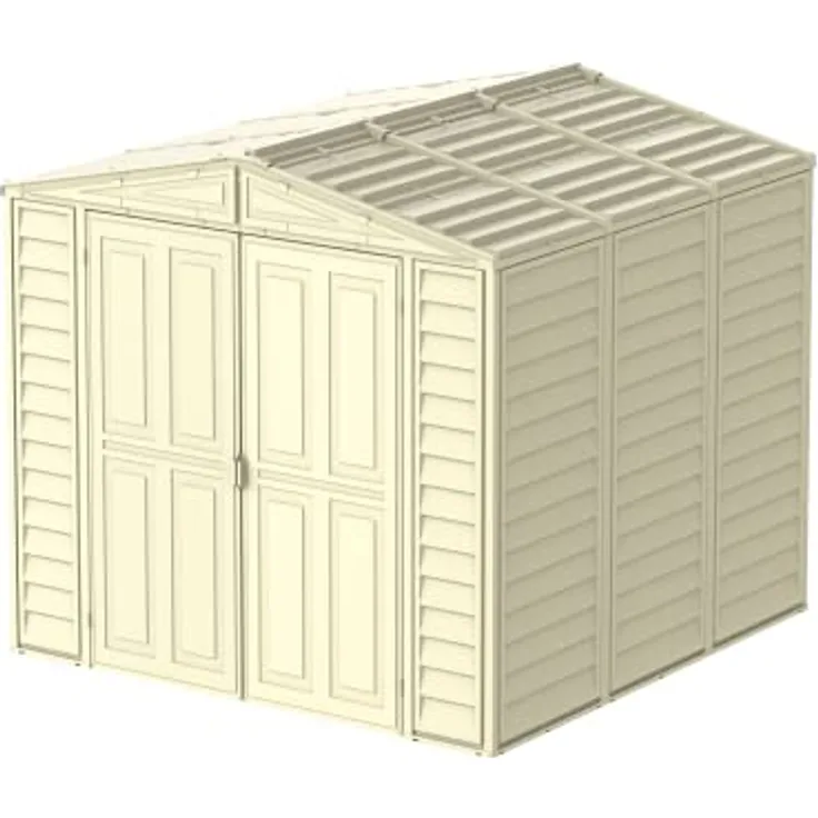 Duramax DuraMate 8 x 8 (5.75 m²) Kunststoff gerätehaus mit Metallfundament set, robuster Metalldachkonstruktion, wartungsfreier Vinylüberdachung, Vinylschuppen, Elfenbein