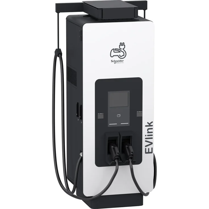 Schneider Pro DC Ladestation EVD1S180TBB, Elektroauto Schnellladestation 180 kW mit 2x CCS2 Anschlüssen, 3,6m Kabel, IP55, IK10, 4G, ISO15118, 10,4 Zoll Display