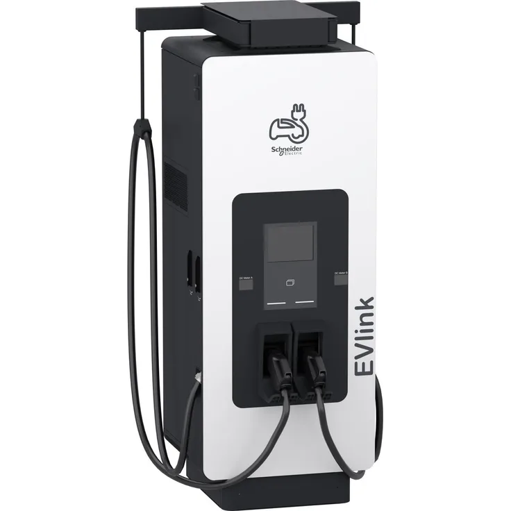 Schneider Pro DC Ladestation EVD1S180TBB, Elektroauto Schnellladestation 180 kW mit 2x CCS2 Anschlüssen, 3,6m Kabel, IP55, IK10, 4G, ISO15118, 10,4 Zoll Display