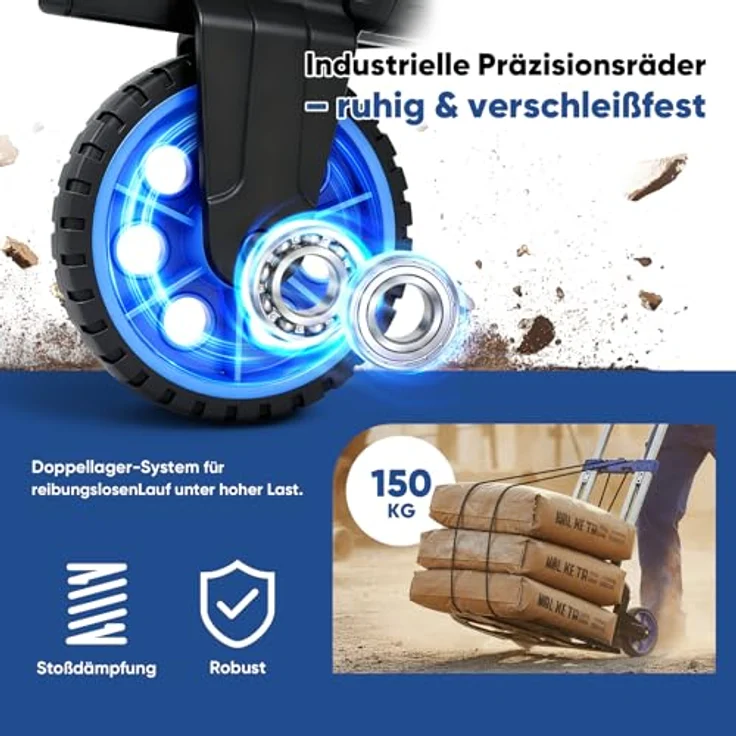 Sekey Sackkarre SK2, Klappbar, 150 kg Tragkraft, XXL Anti-Rutsch-Plattform, höhenverstellbar 77/107cm, Aluminiumrahmen, inkl. 2 Expanderseile, schwarz/blau – Bild 5