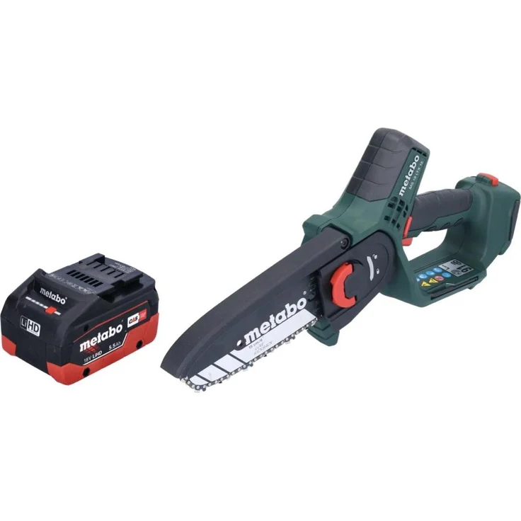Metabo MS 18 LTX 15, Akku Kettensäge mit 15 cm Schwert, 18 V Motor, 5 m/s Kettengeschwindigkeit, inkl. 1x Akku 5,5 Ah - ohne Ladegerät