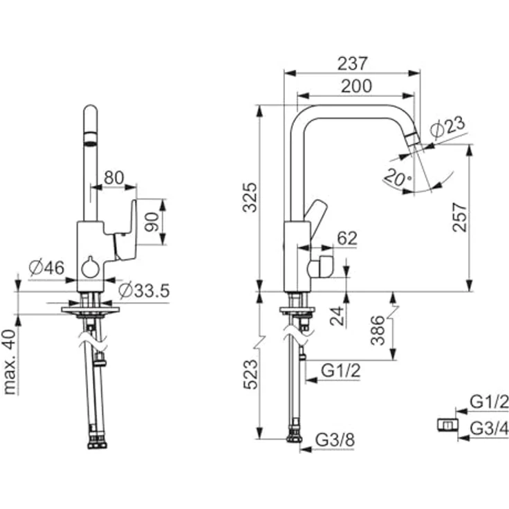HANSA Hansapolo Küchenarmatur mit Spülmaschinenventil, Ausladung 203 mm, Durchflussmenge 12 l/min – Bild 2