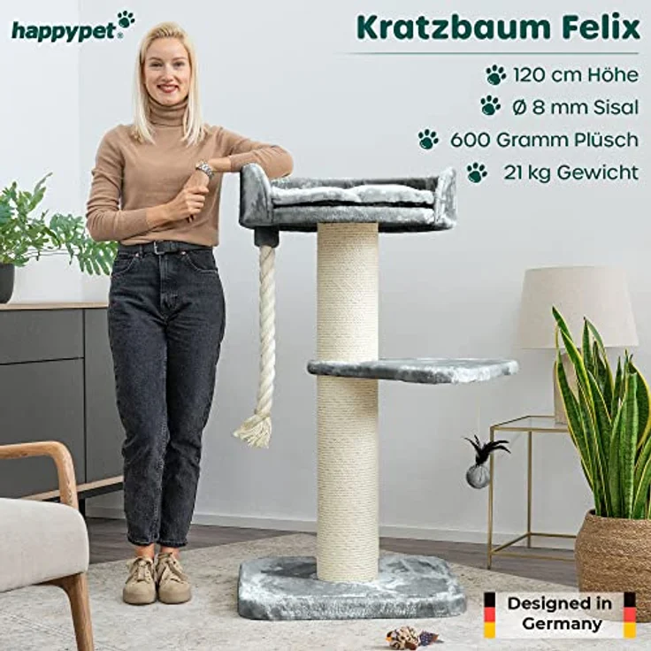 HAPPYPET Premium Kratzbaum Grosse Katzen Stabil 'Felix' - Katzenbaum, Kletterbaum, für Maine Coon, Natursisal, Dicke Stämme mit 18 cm, 120 cm Hoch – Bild 2