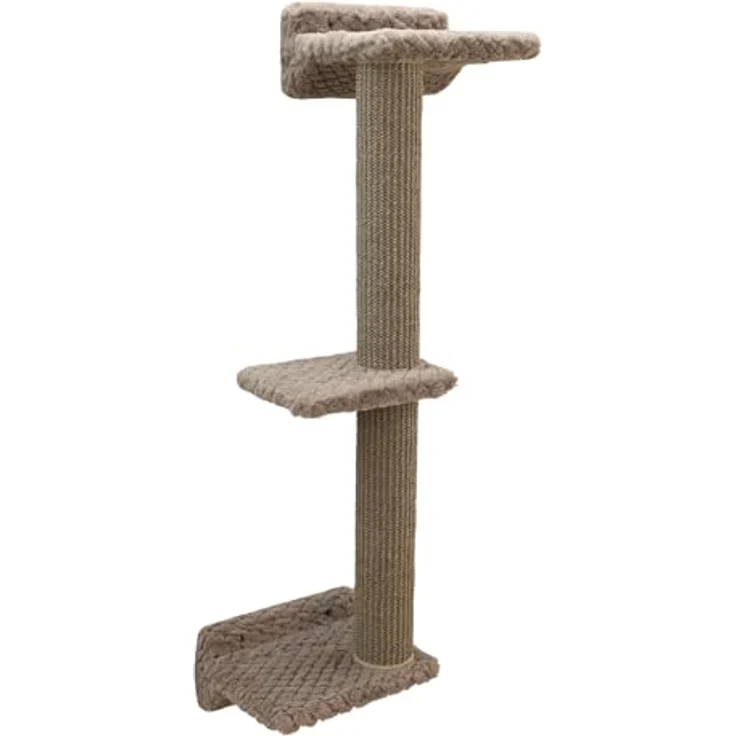 Kerbl Pet Kletterwand Monte Alpi für Katzen, 4-teilig, grau, individuelle Montage, Kratzsäulen mit Sisalteppich, Liegebett mit Softplüsch – Bild 2