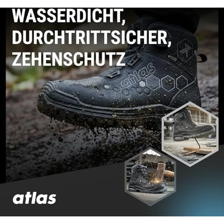 ATLAS Sicherheitsstiefel XT 550 BOA GTX S3 SRC Gr. 44 W.10, knöchelhoch, metallfreie Durchtritthemmung, Gore-Tex, schwarz/anthrazit – Bild 5