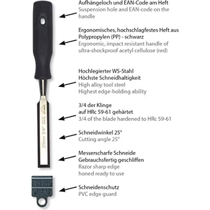 STUBAI Stechbeitel mit schwarzem Plastikgriff & extra langer Klinge, Ø 8 mm, Stemmeisen zur präzisen Bearbeitung von Holz hochwertiges Werkzeug für Schreiner Tischler Heimwerker