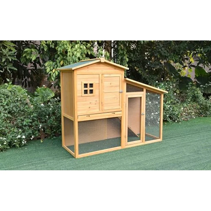 Mucola Hasenstall 140x115x60 cm, Kleintiergehege aus Holz mit 2 Ebenen, inklusive Rampe und Freilaufgehege für Kaninchen – Bild 1