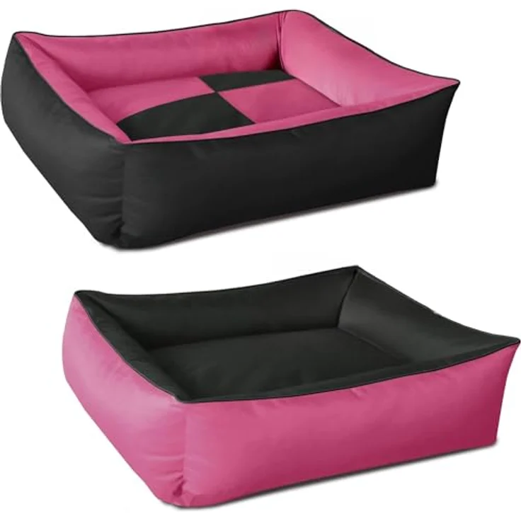 BedDog 2in1 Hundebett MAX Quattro, großes Hundekörbchen aus Cordura, waschbares Hundebett mit Rand, Hundesofa für drinnen, draußen, XL, Candy, pink-schwarz, von BedDog – Bild 1