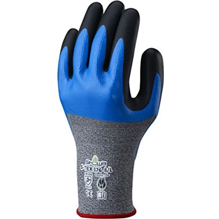 SHOWA S-TEX 376, Arbeitshandschuhe mit Nitrilschaum-Beschichtung und Schnittschutz, grau/blaue Beschichtung, schwarze Handfläche, EN388 Stufe 8, Größe 9/XL – Bild 1