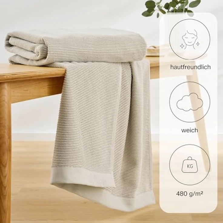 S. Oliver Saunatuch Natur, Uni, 80x200 cm, Oeko-Tex® Standard 100, Made IN Green, angenehm weich, mit Aufhängeschlaufe, hochwertige Qualität, Bordüre – Bild 3