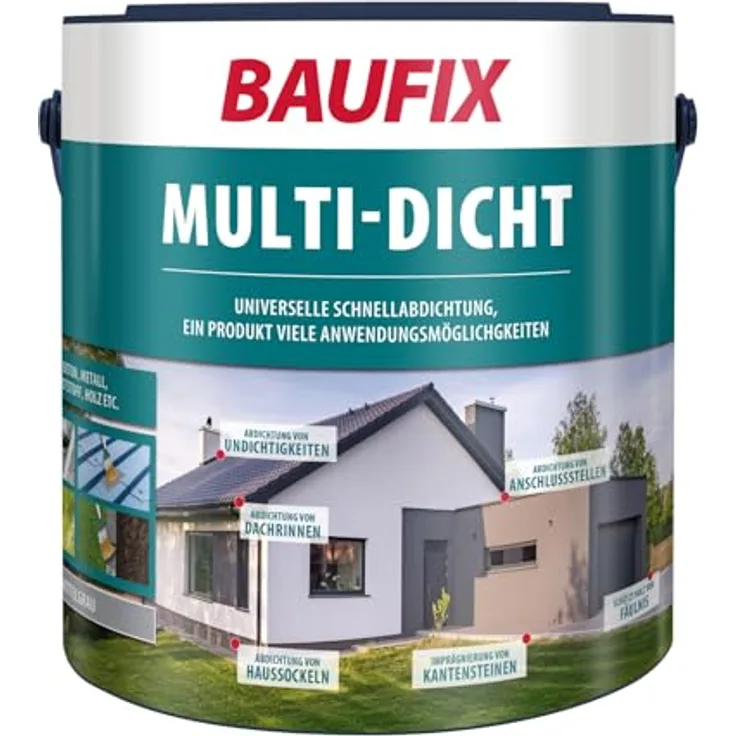 BAUFIX Multi-Dicht mittelgrau, 3 kg Dichtmasse, wasserdicht und hochflexibel für Dächer und Regenrinnen